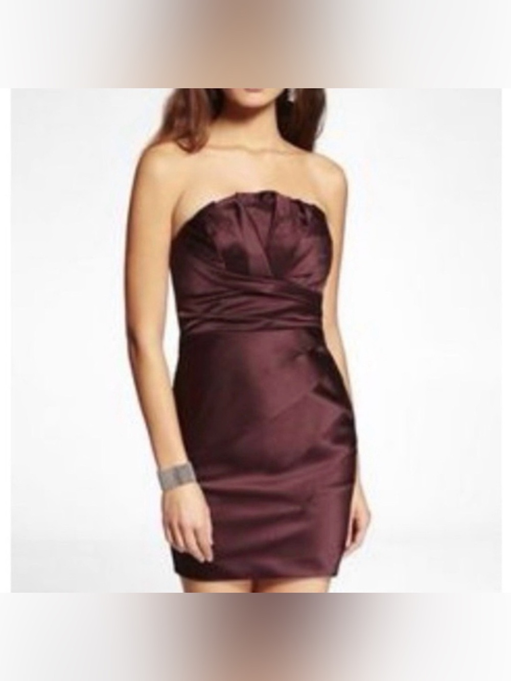 Express Burgundy Strapless Satin Pleated Mini Dress Size 4